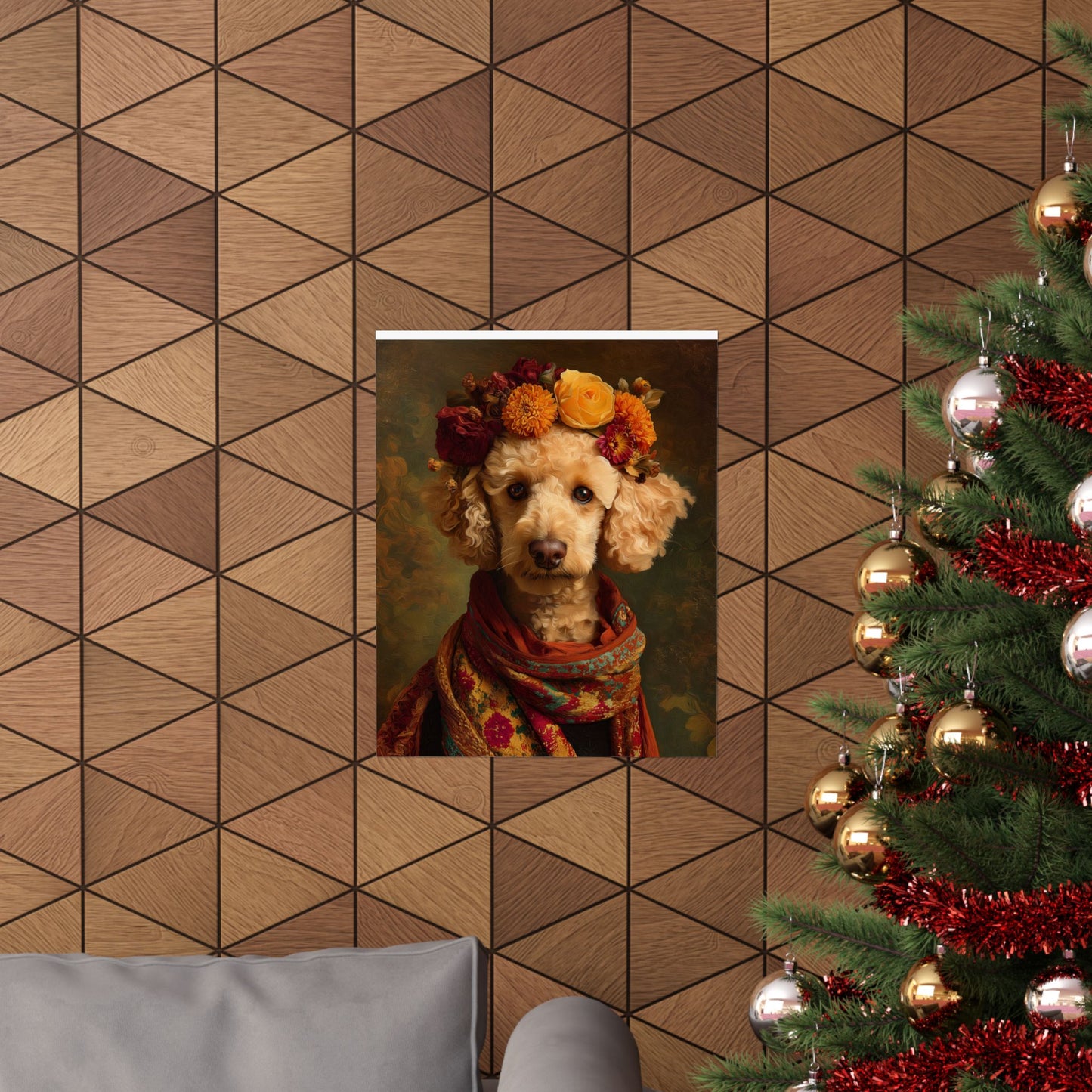 White Poodle Wall Art | Vintage Floral Dog Portrait | 16x20 Matte Poster