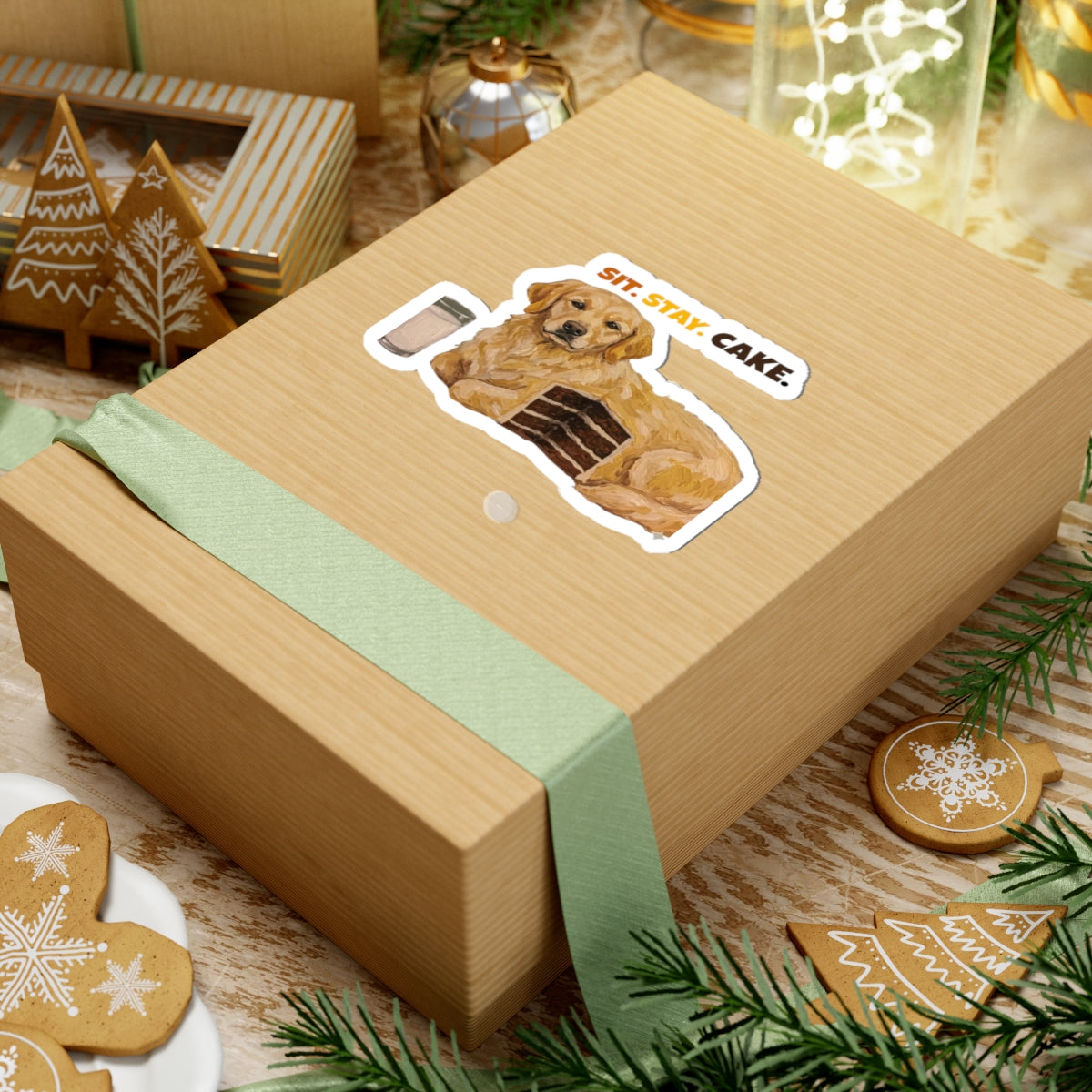 Sit. Stay. Cake. Golden Retriever Sticker | Funny Dog Meme Vinyl Sticker