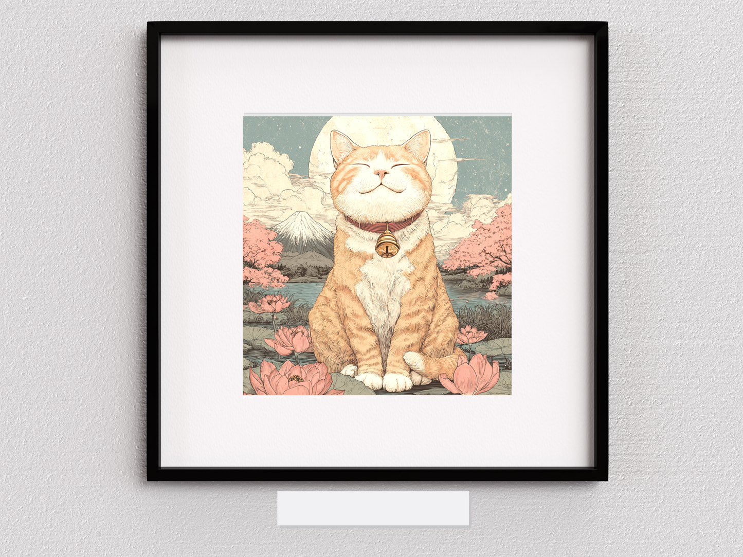 Zen Orange Tabby Cat Printable Wall Art | Japanese Mount Fuji Cat Print