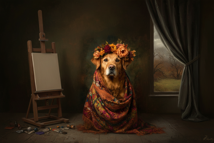 Frida-Inspired Golden Retriever Landscape Banner