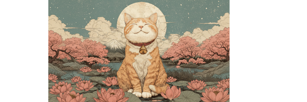 Japandi Cat Landscape Banner