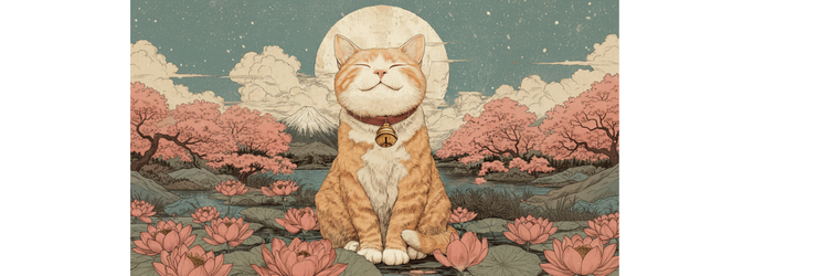 Japandi Cat Landscape Banner
