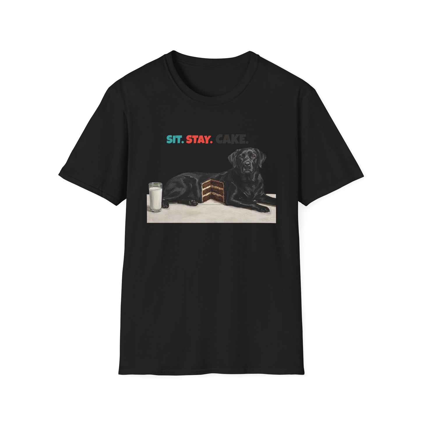 Sit. Stay. Cake. Labrador Retriever T-Shirt | Funny Lab Dog Mom Shirt