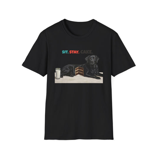 Sit. Stay. Cake. Labrador Retriever T-Shirt | Funny Lab Dog Mom Shirt