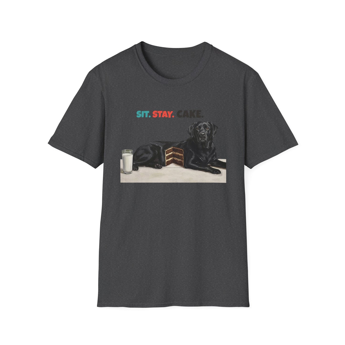 Sit. Stay. Cake. Labrador Retriever T-Shirt | Funny Lab Dog Mom Shirt