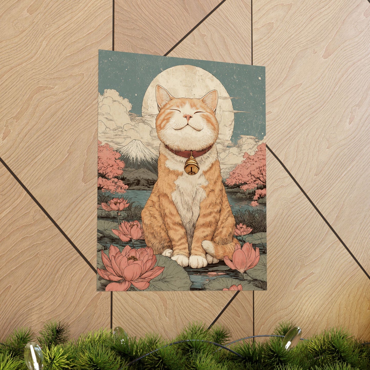 Zen Orange Tabby Cat Wall Art | Japanese Mount Fuji Cat Poster | Japandi Cat Decor | 16x20 Art Print