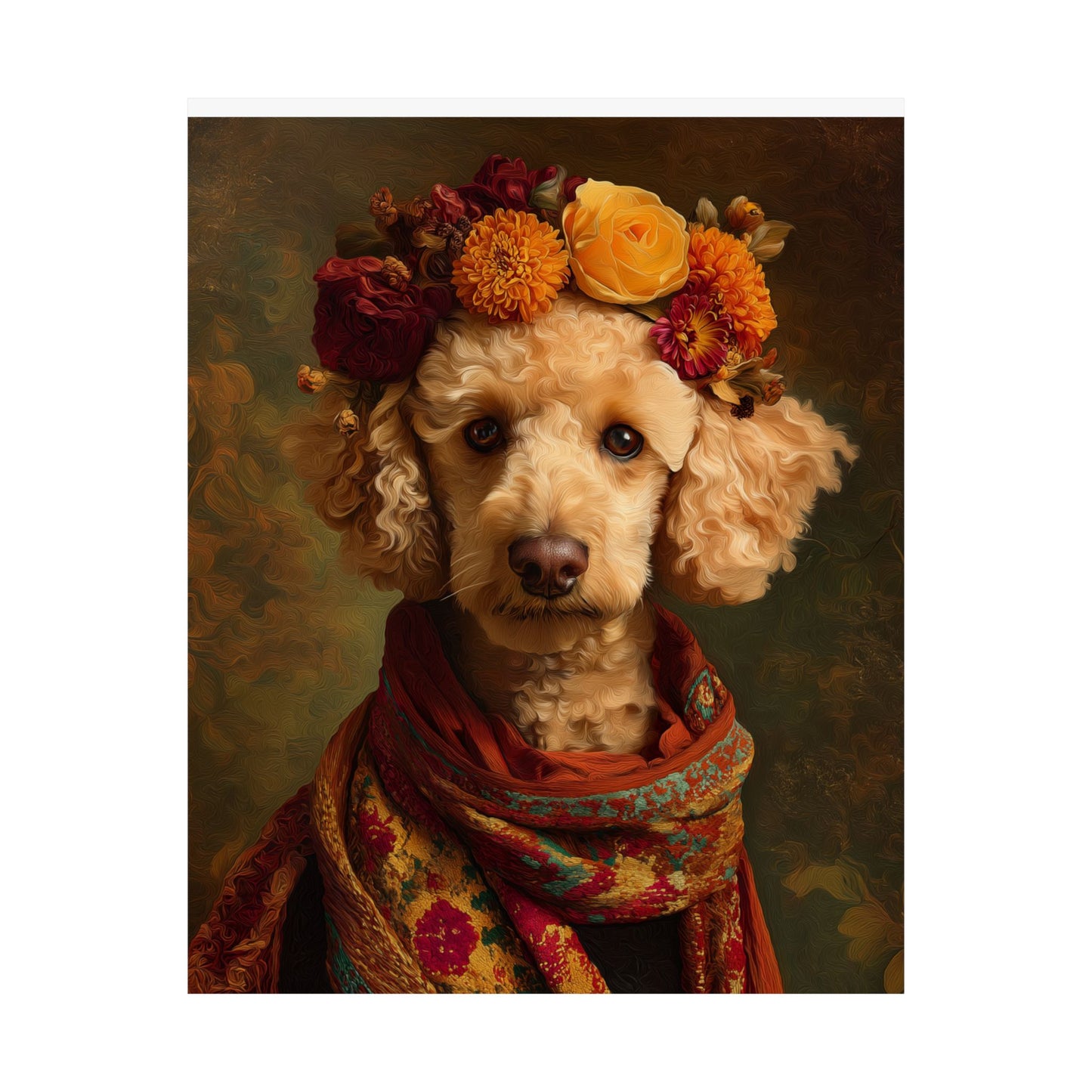 White Poodle Wall Art | Vintage Floral Dog Portrait  | 16x20 Matte Poster
