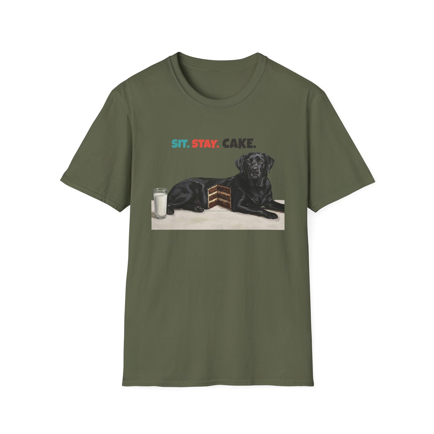 Sit. Stay. Cake. Labrador Retriever T-Shirt | Funny Lab Dog Mom Shirt