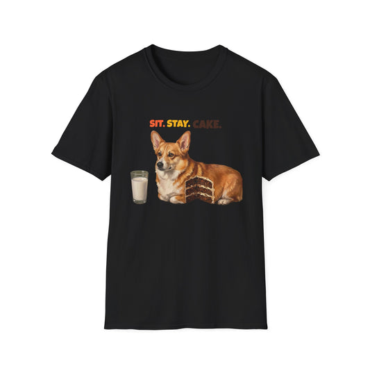 Sit. Stay. Cake. Corgi T-Shirt | Funny Corgi Dog Mom Shirt