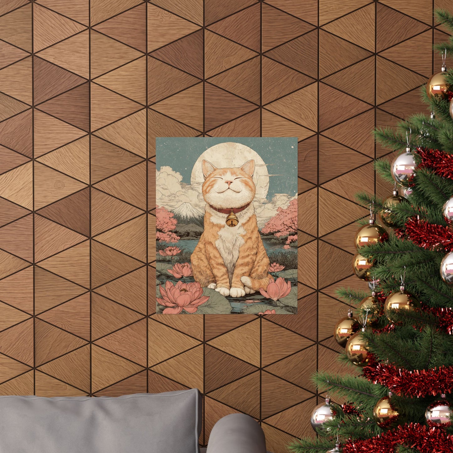 Zen Orange Tabby Cat Wall Art | Japanese Mount Fuji Cat Poster | Japandi Cat Decor | 16x20 Art Print