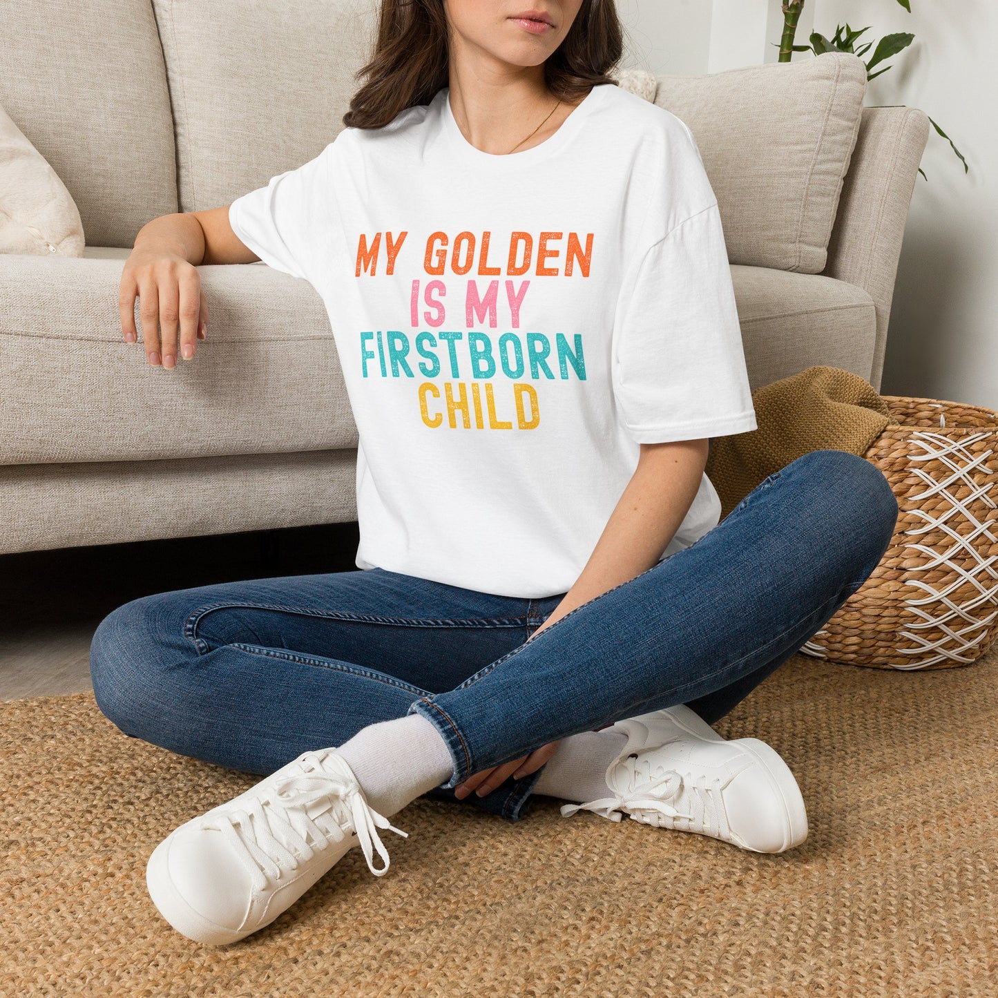 My Golden Is My Firstborn Child Shirt, Funny Golden Retriever Mom Tee, Golden Retriever Lover Gift, Dog Mom Golden Shirt
