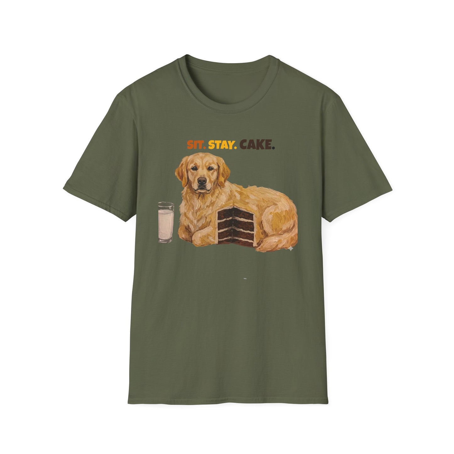 Sit. Stay. Cake. Golden Retriever T-Shirt | Funny Dog Mom Shirt