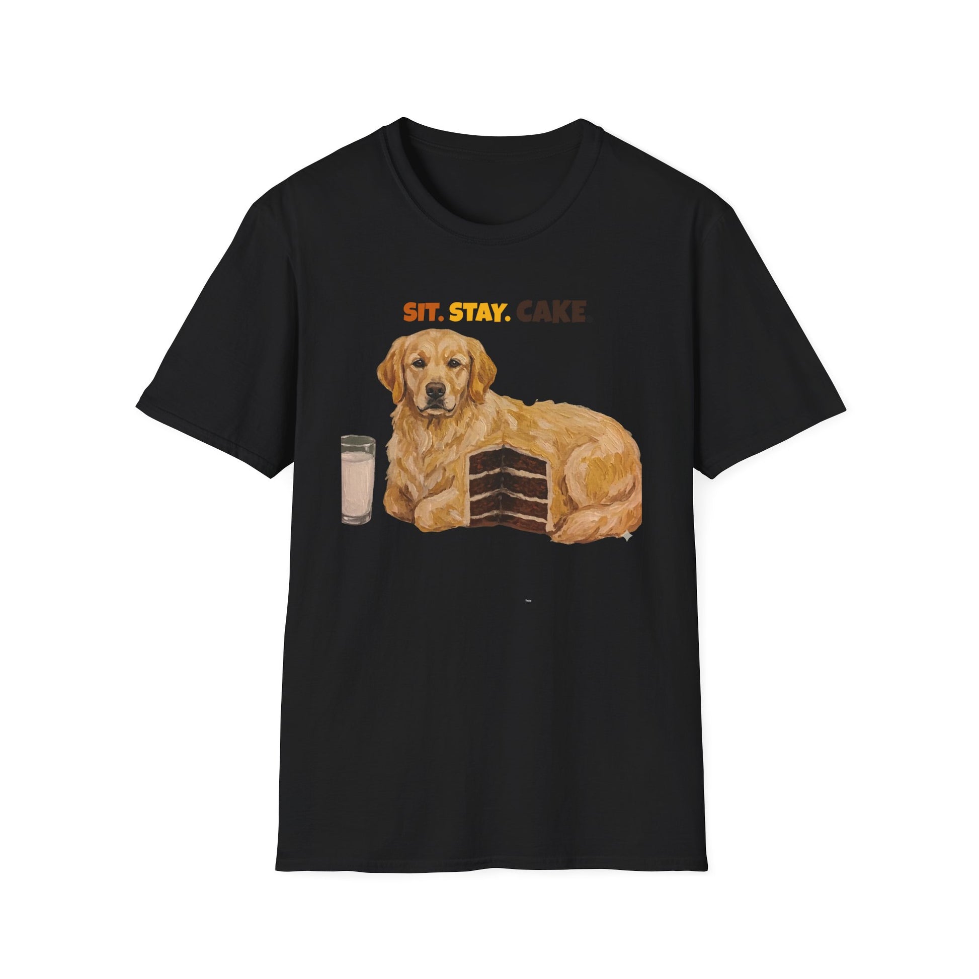 Suggestion


Black t-shirt with a dog and cake graphic and 'STAY CAKE' text 