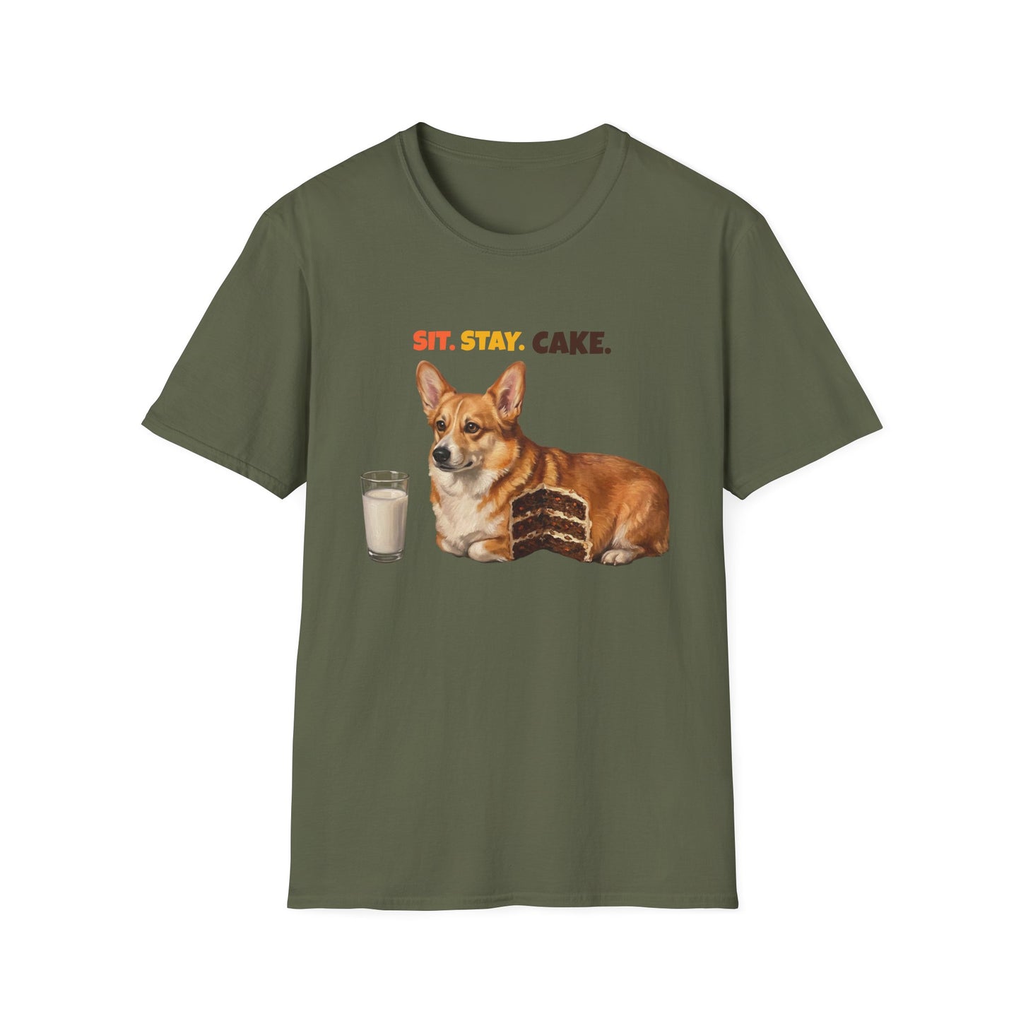 Sit. Stay. Cake. Corgi T-Shirt | Funny Corgi Dog Mom Shirt