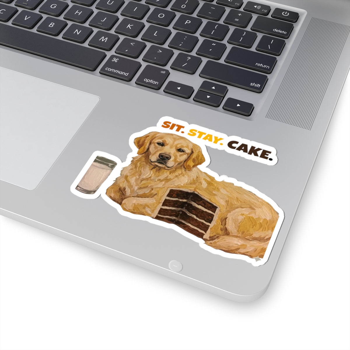 Sit. Stay. Cake. Golden Retriever Sticker | Funny Dog Meme Vinyl Sticker
