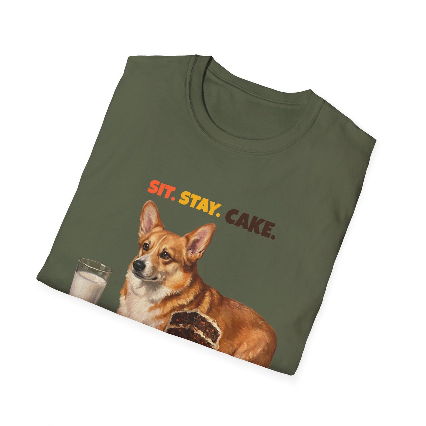 Sit. Stay. Cake. Corgi T-Shirt | Funny Corgi Dog Mom Shirt