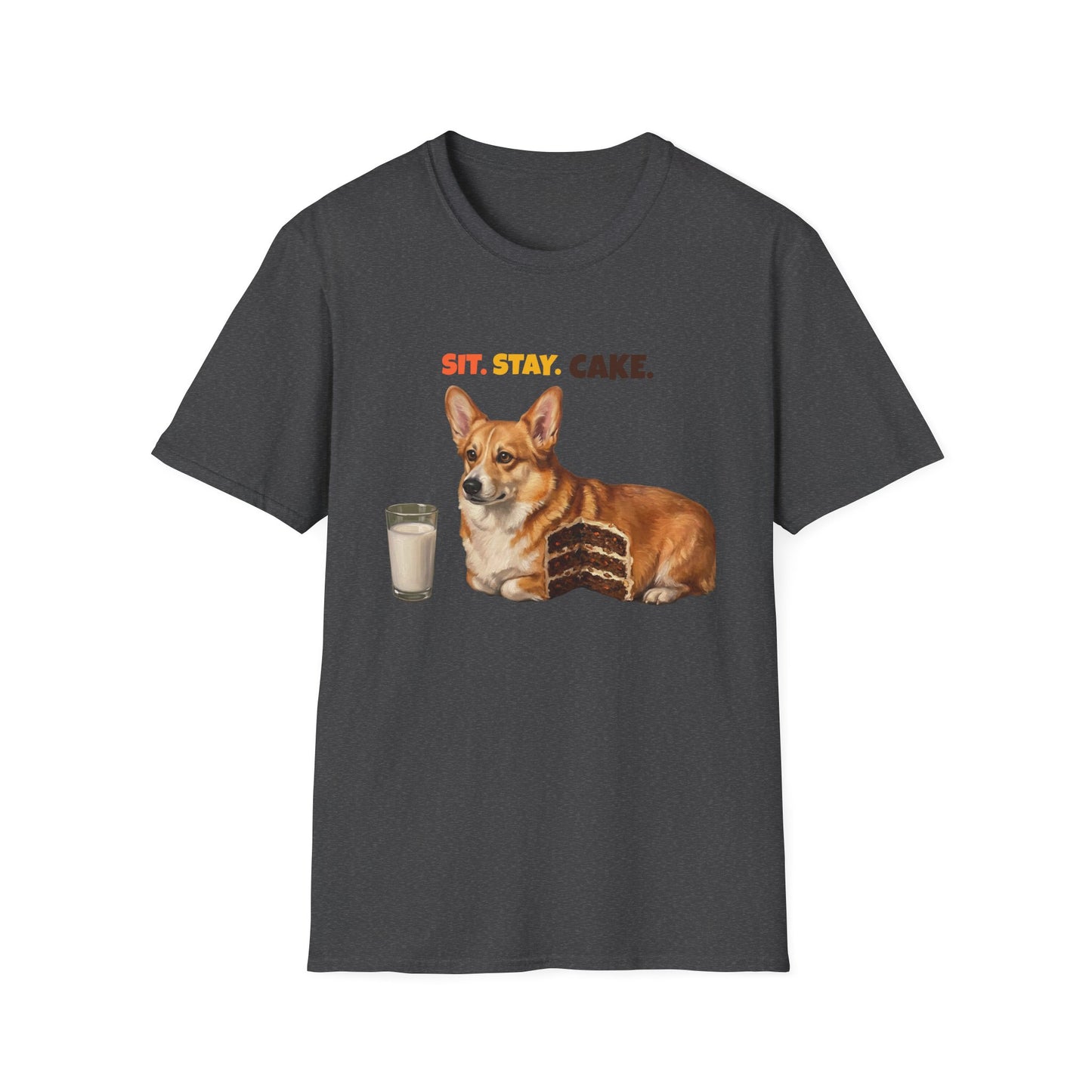 Sit. Stay. Cake. Corgi T-Shirt | Funny Corgi Dog Mom Shirt