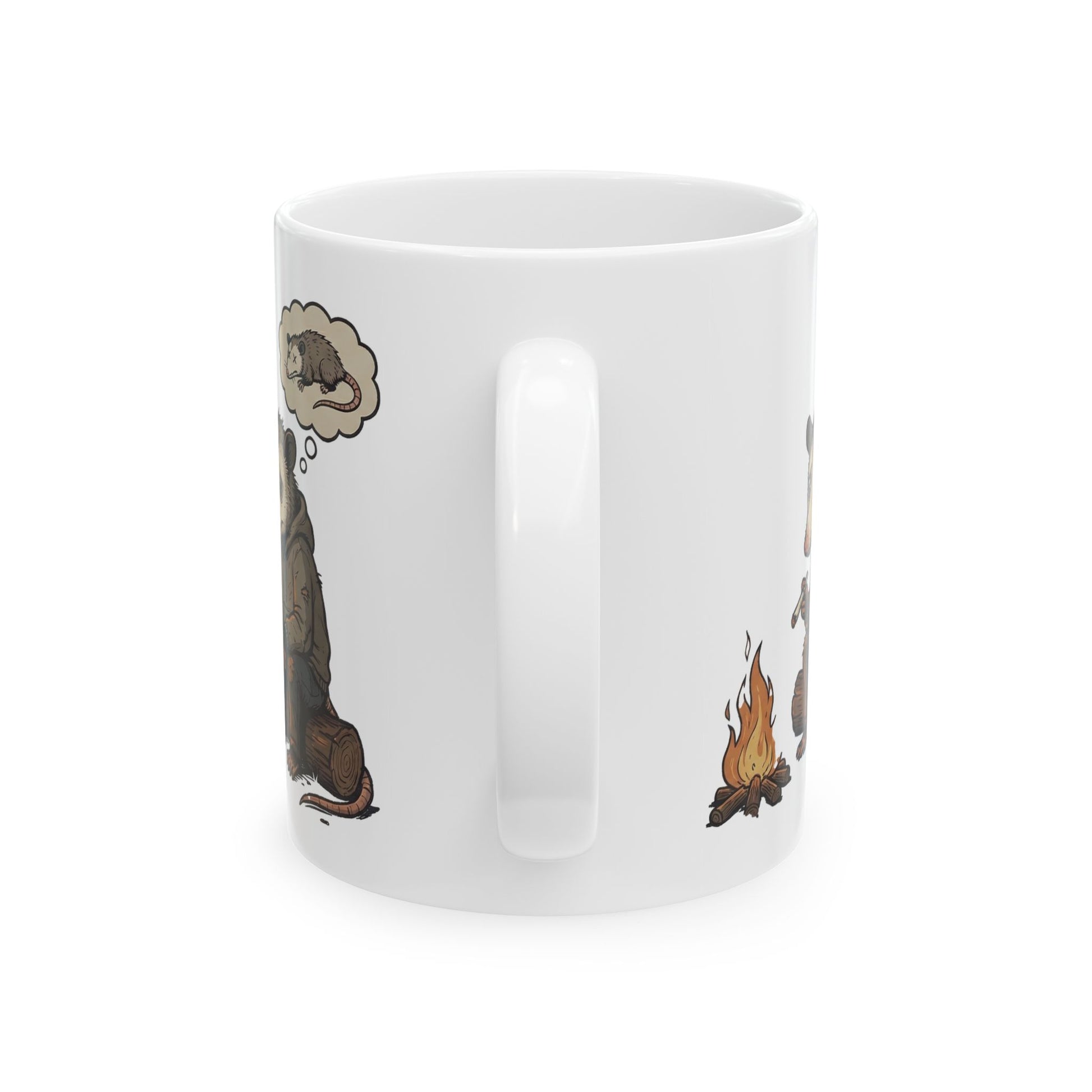 Dark humor possum coffee mug featuring misunderstood opossum meme artwork.