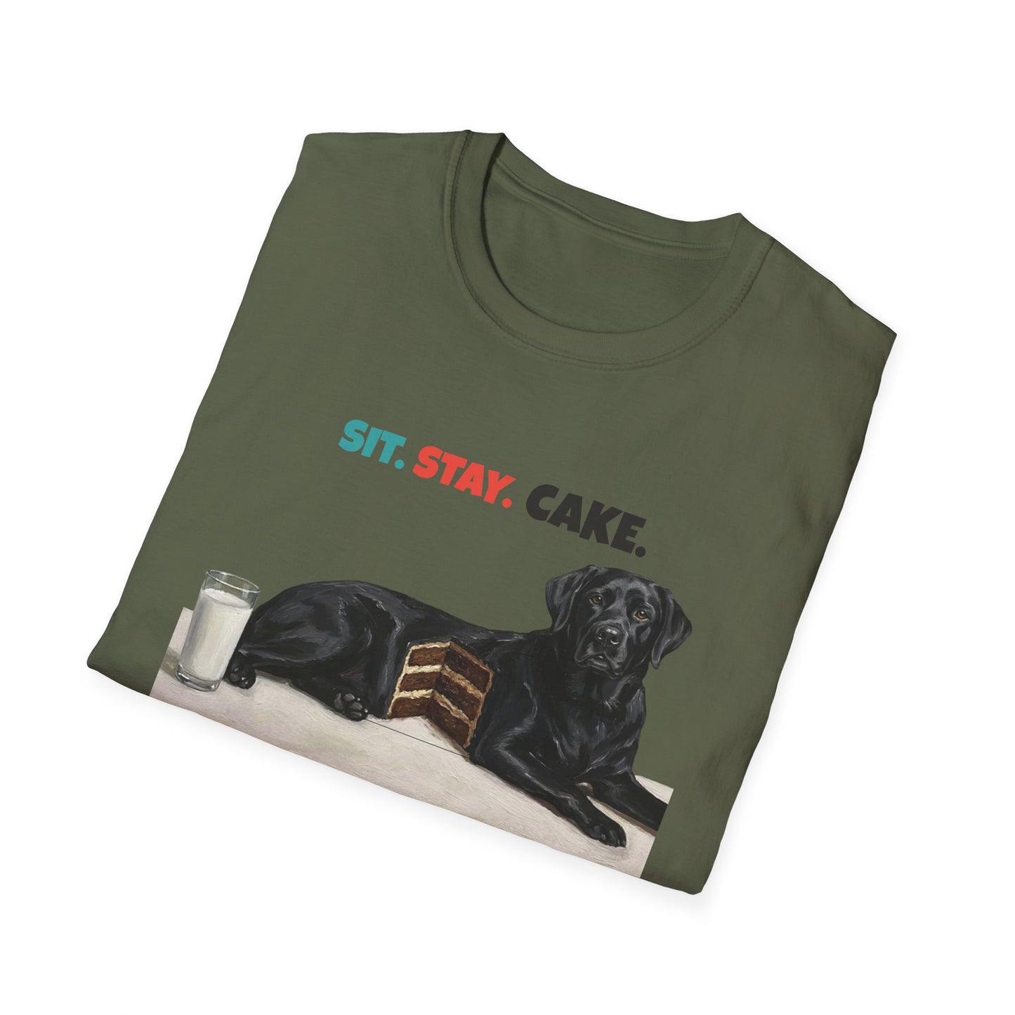 Sit. Stay. Cake. Labrador Retriever T-Shirt | Funny Lab Dog Mom Shirt