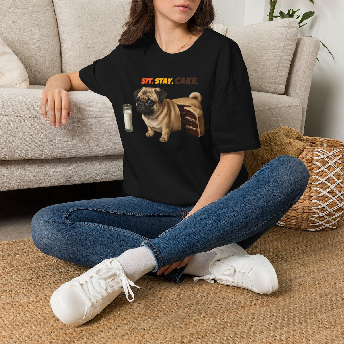 Sit Stay Cake Pug Shirt, Funny Pug Shirt, Pug Lover Gift, Dog Cake Meme Tee, Funny Dog Mom Pug Shirt