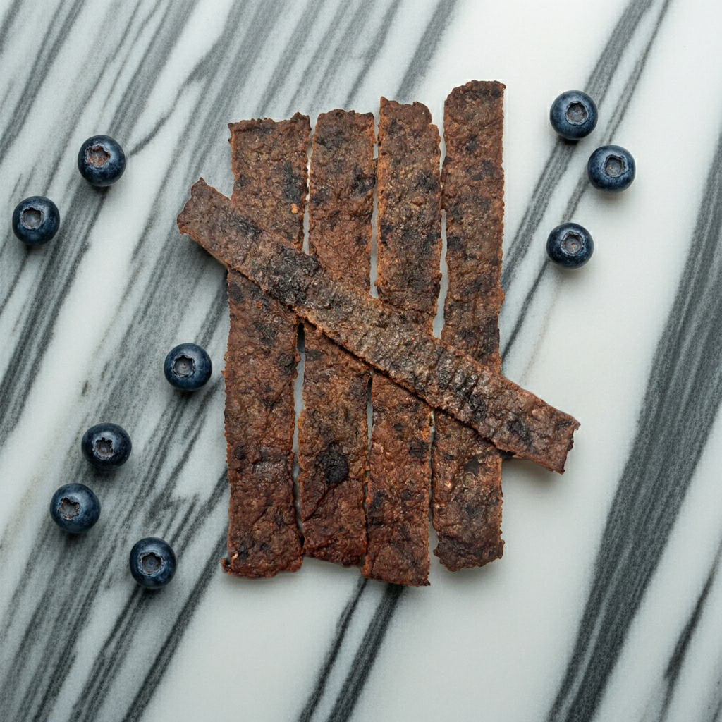 Organic blueberry dog treat bones made with real blueberries and whole ingredients.