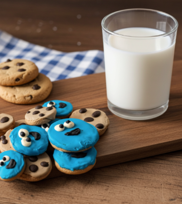 Fun Cookie Monster-themed organic dog treat cookie, handmade and colorful.