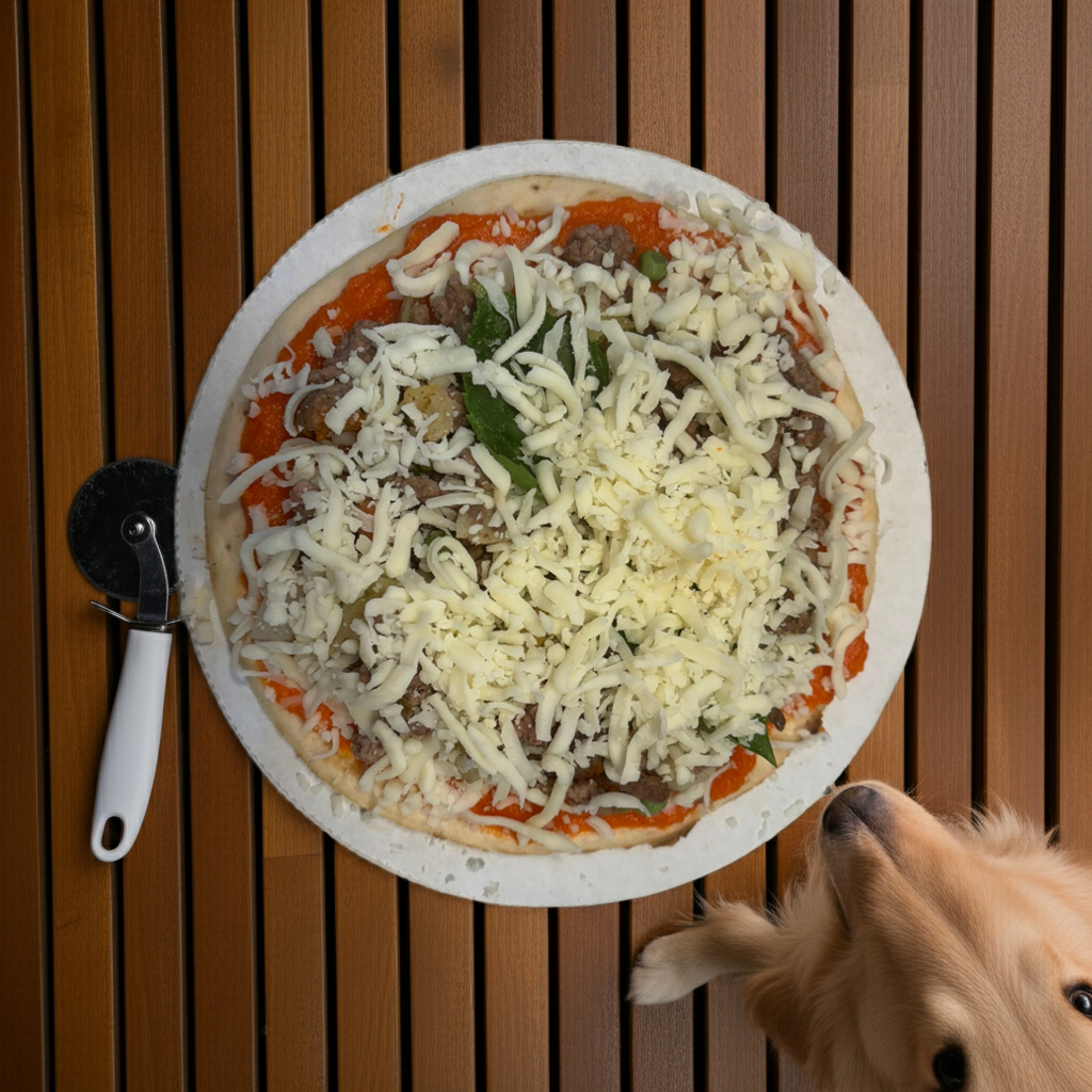 Organic dog pizza bundle featuring Finn’s handmade dog pizza and Pizza Paws treats made with wholesome ingredients