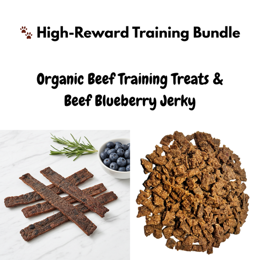 beef blueberry jerky and beef training treats for dogs.