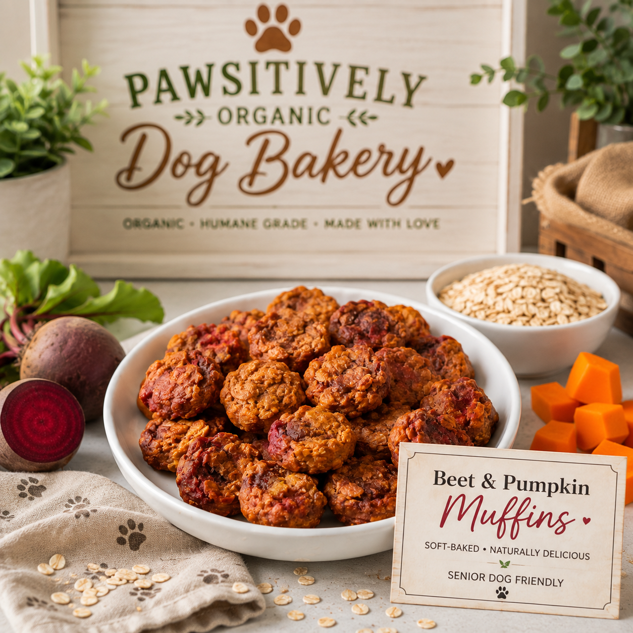 PAWsitively Organic Dog Bakery Beet and Pumpkin Mini Dog Muffins