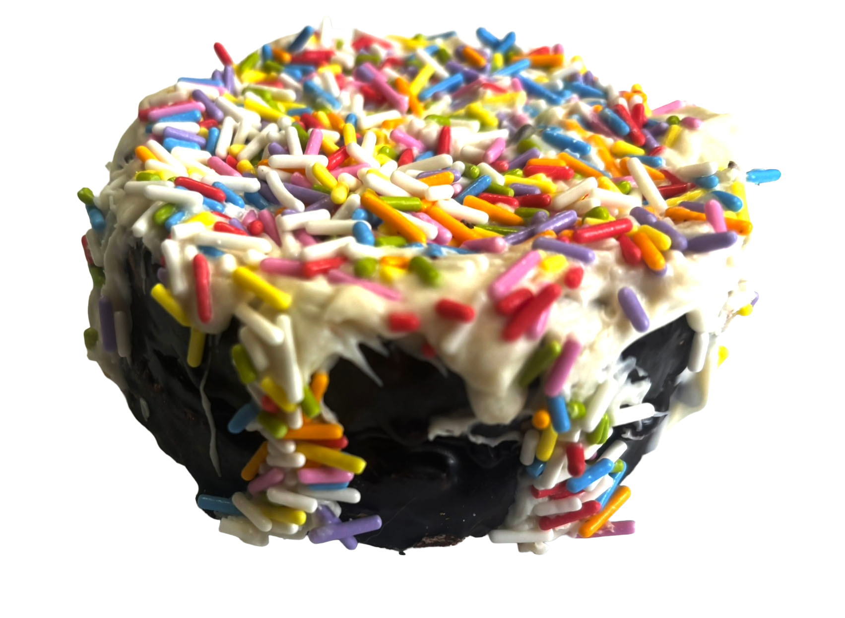 Pawfetti Cakes peanut butter frosted rice cake dog treats with colorful sprinkles